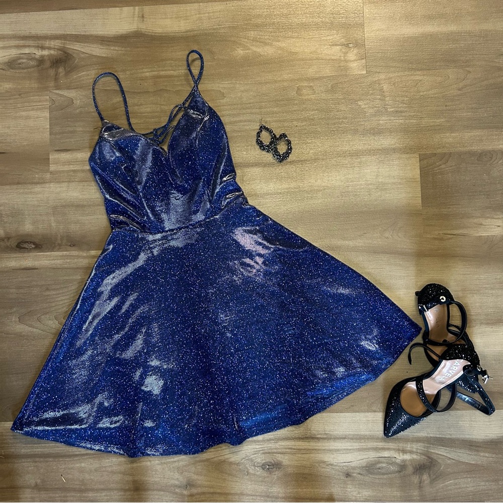 City Studios Sparkly Blue Formal Dress